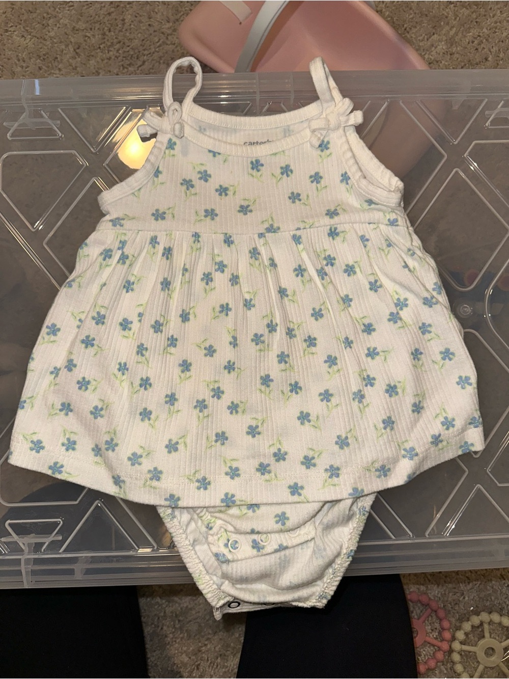 Carter's White Floral Sundress Bodysuit with Blue and Light Green Flowers